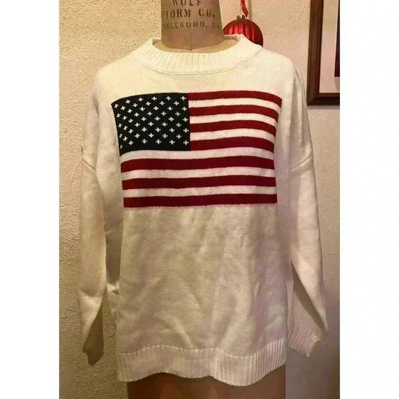 Women's American Flag Loose Long Sleeve Knit Pullover Sweater Top Size XXL - Picture 2 of 10